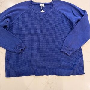 Fair Indigo XL Blue Alpaca Blend Textured Crewneck Sweater Peru Ethical Knit